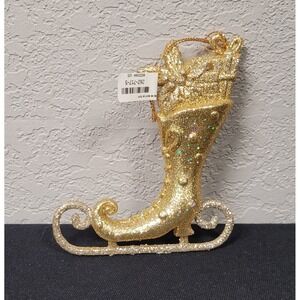 Kathe Wohlfahrt Ice Skating Shoe with Golden Glimmer Plastic Christmas Ornament